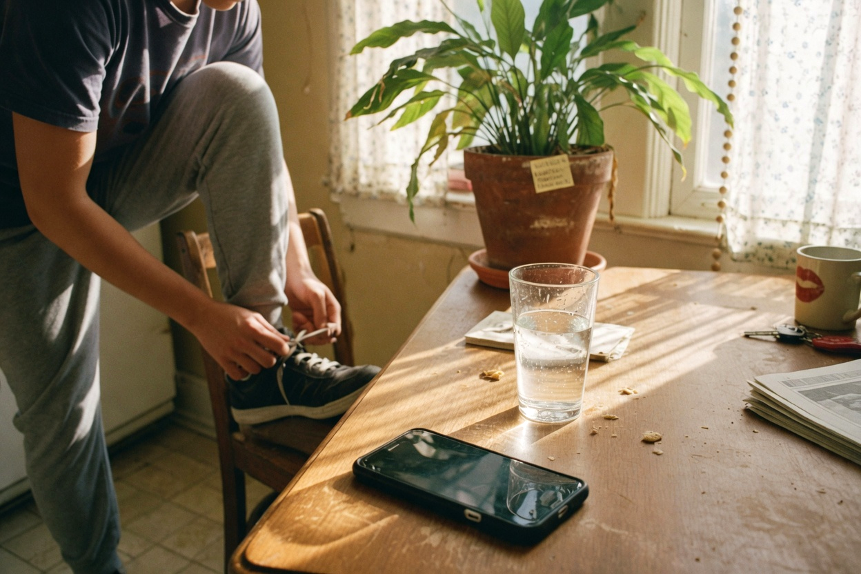 Smartphone-Erinnerung vor dem Heimtraining.